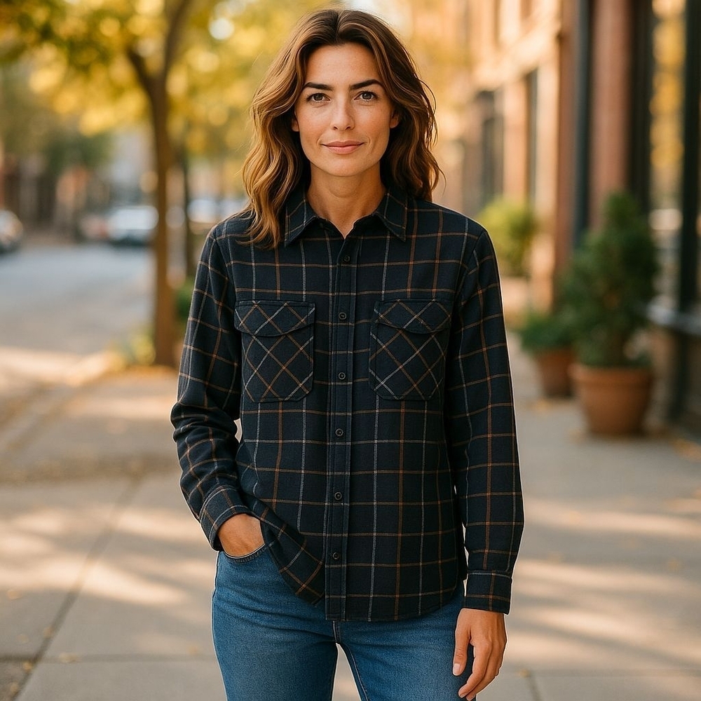 Pendleton Black and Orange Plaid Shirt Fall Winter 100% Wool Button Down Large